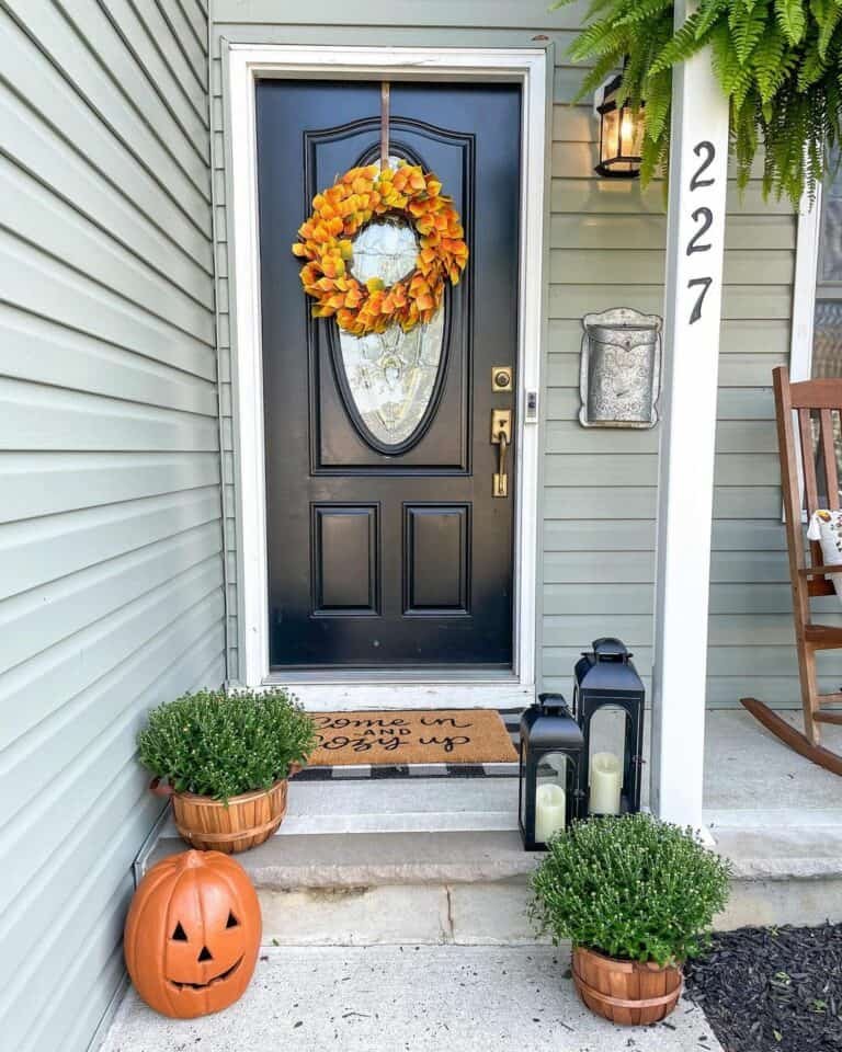 Orange Wreath on Black Door