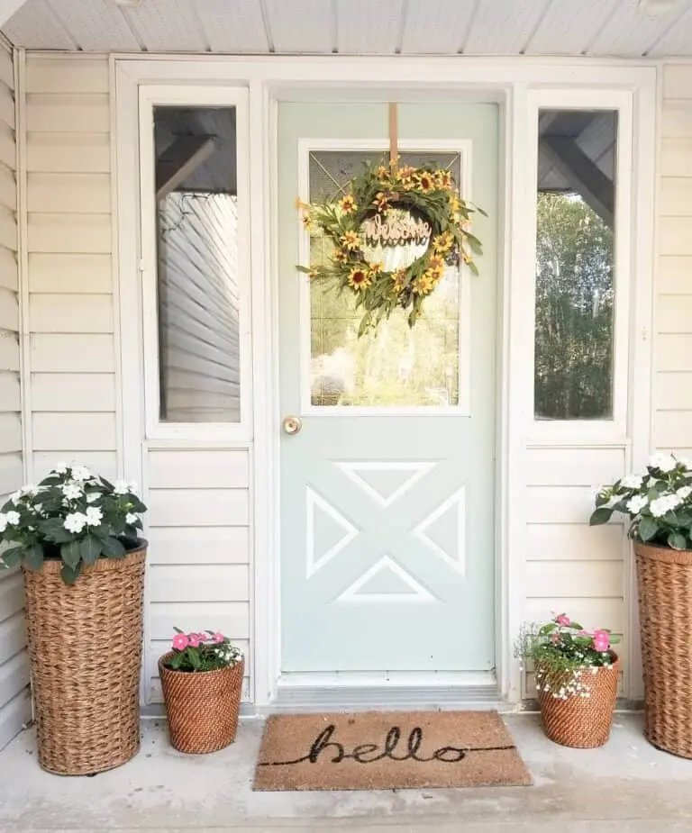 Pale Green Door with Sunflowers