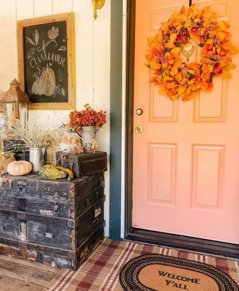 Pale Orange Door with Autumn Decor