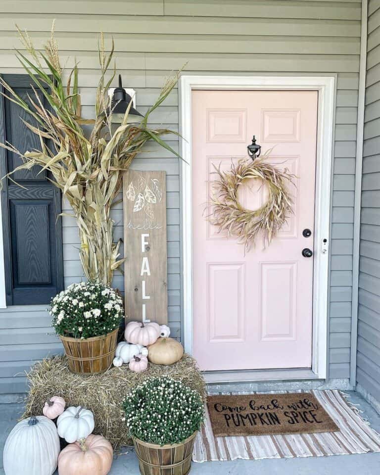 Pale Pink Door with Autumn Decor