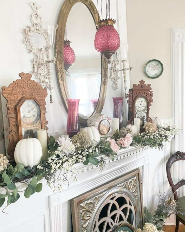 Pink Accents on Dainty Mantel