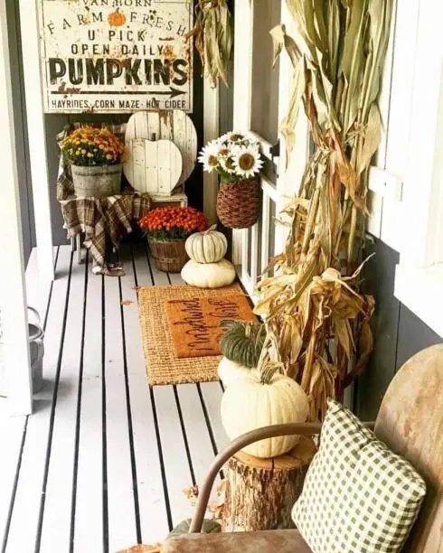 Pumpkin and Corn Stalk Decor