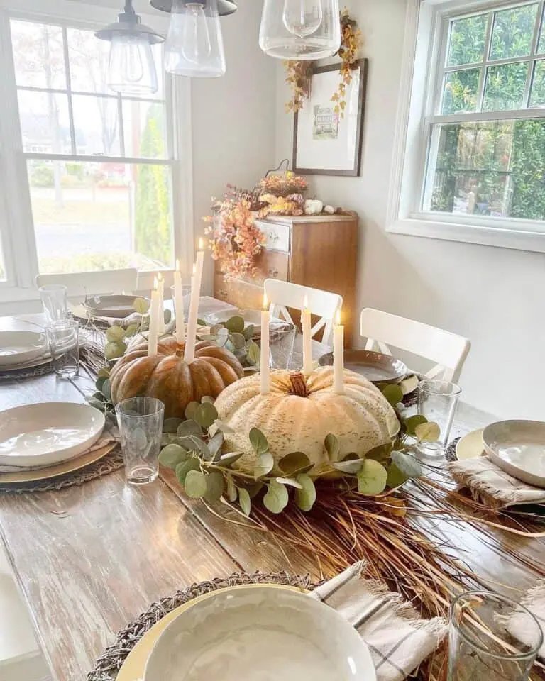 Pumpkin Candleholders with Dried Grass