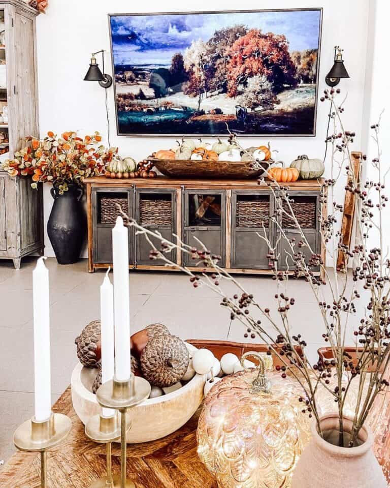 Pumpkin-Themed Side Table Decor