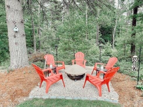 Red Chairs around Firepit