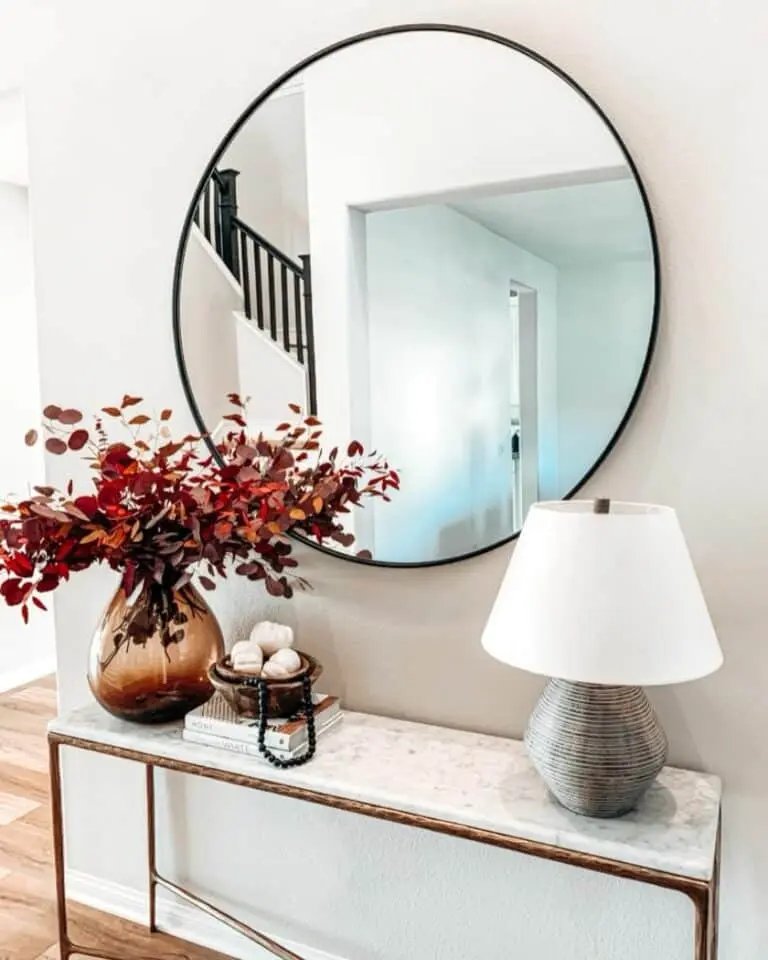 Red Leaf Arrangement in Entryway