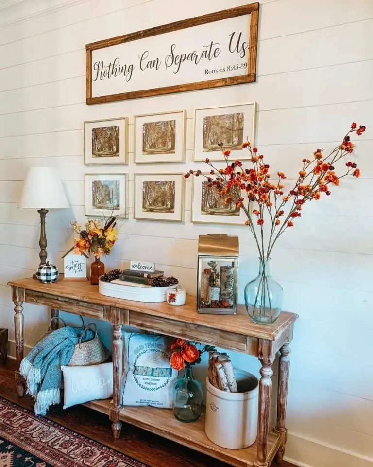 Rustic Console Table with Wall Art