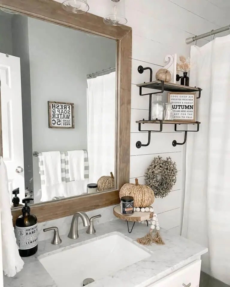 Shiplap Bathroom with Pumpkins