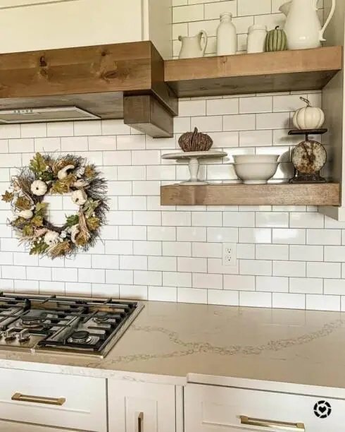 Stained Wood Floating Shelves