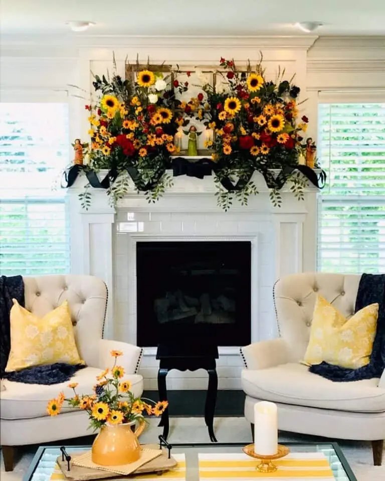 Sunflower Decor on Fireplace