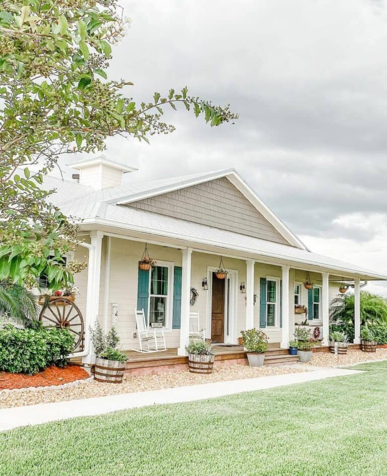 Teal Shutters for Porch Windows