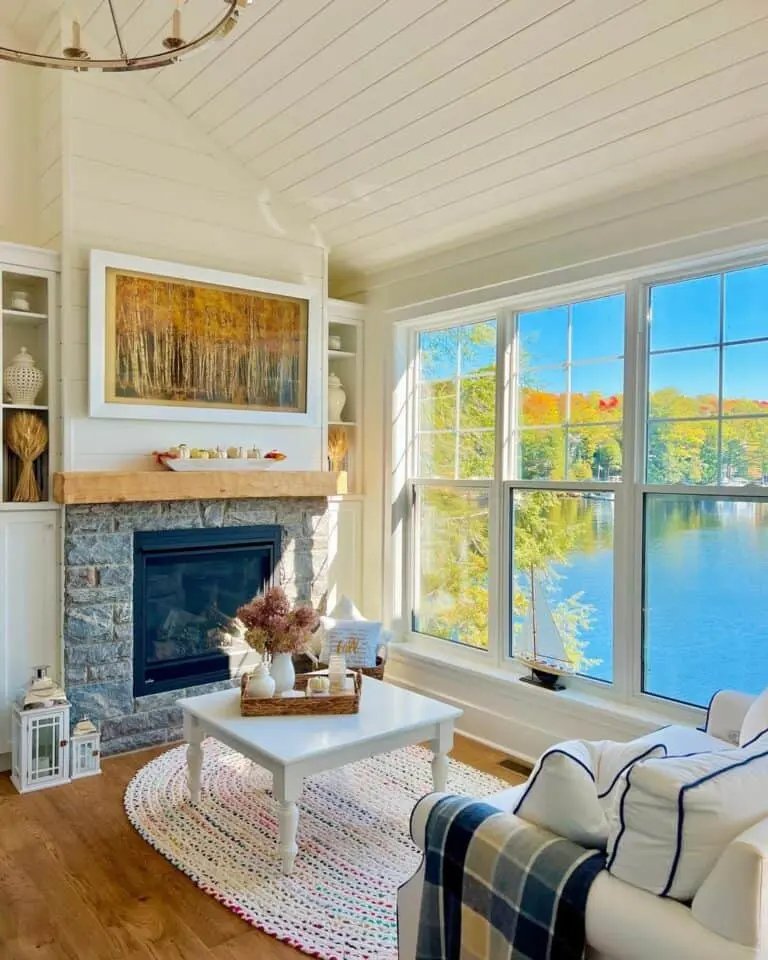 Television Over Rustic Mantel