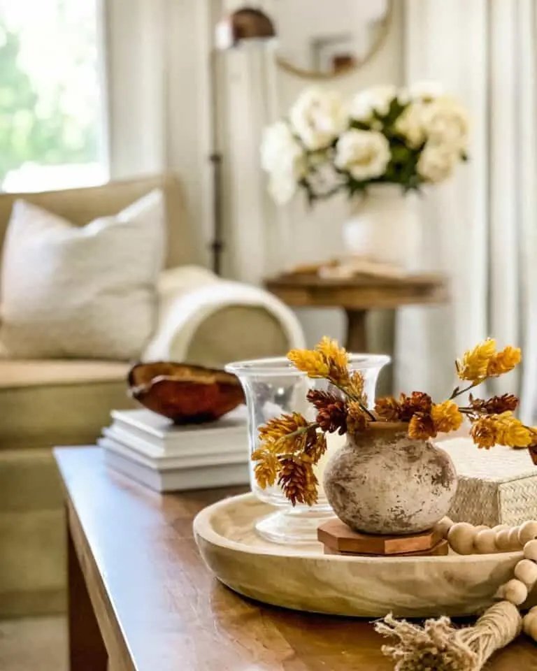 Warm Wood Coffee Table Decor