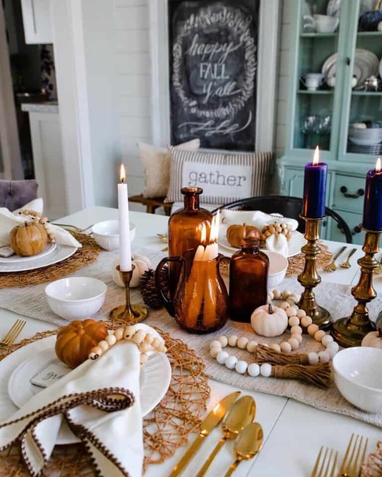 White Beaded Fall Table Decor