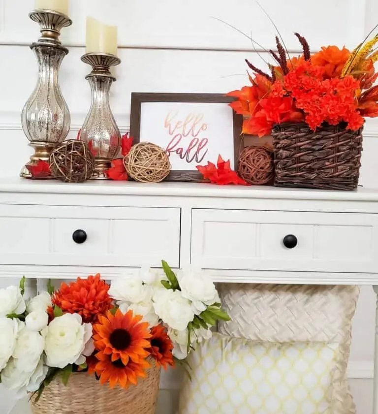 White Console Table with Orange Accents