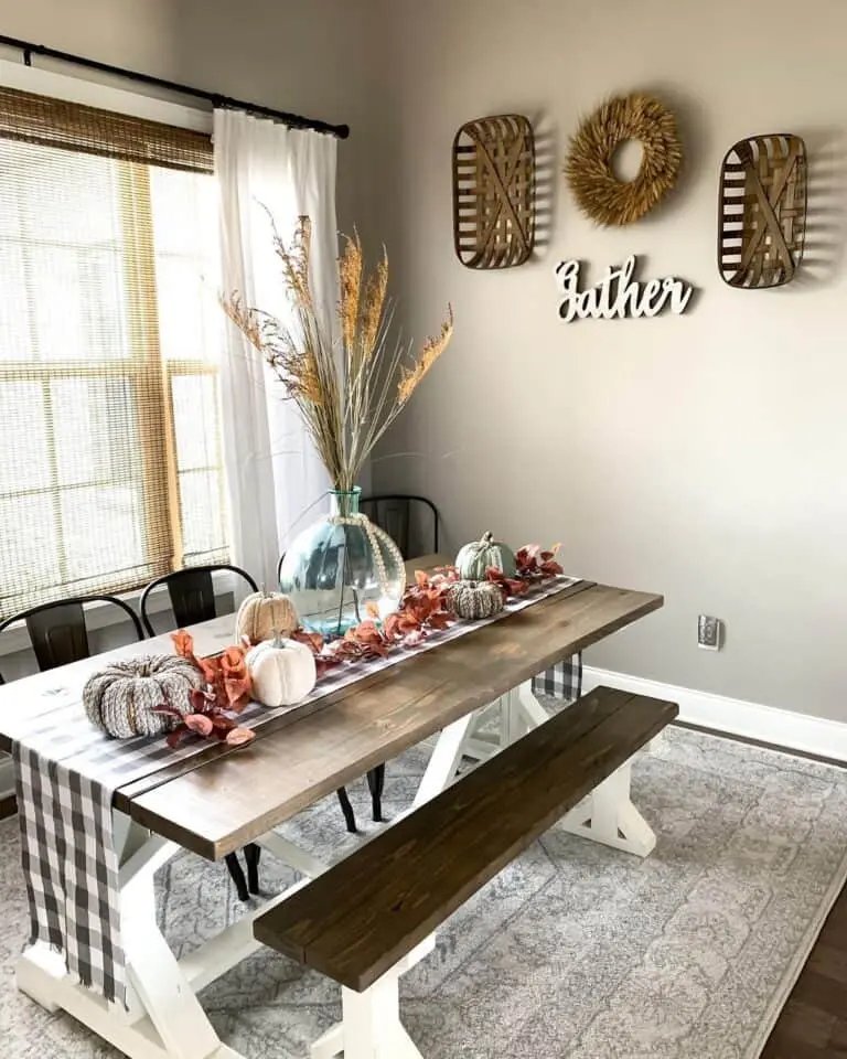 White Farmhouse Table with Pumpkins