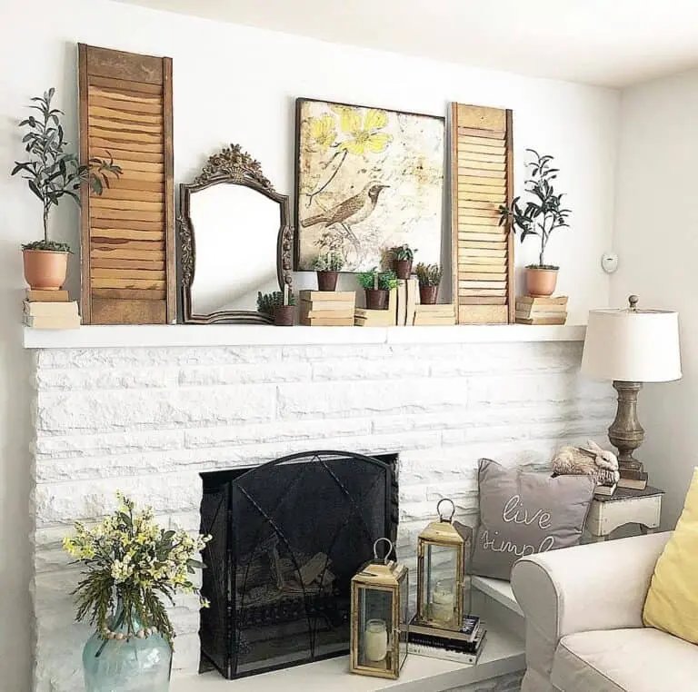White Fireplace and Iron Screen