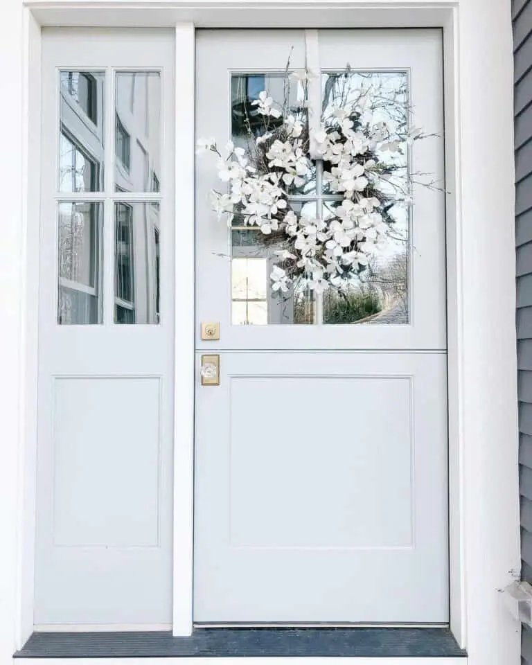 White Floral Wreath on Door