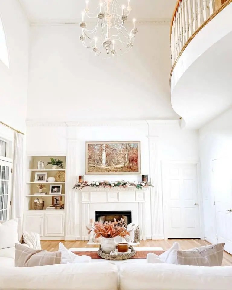 White Living Room Fall Decor