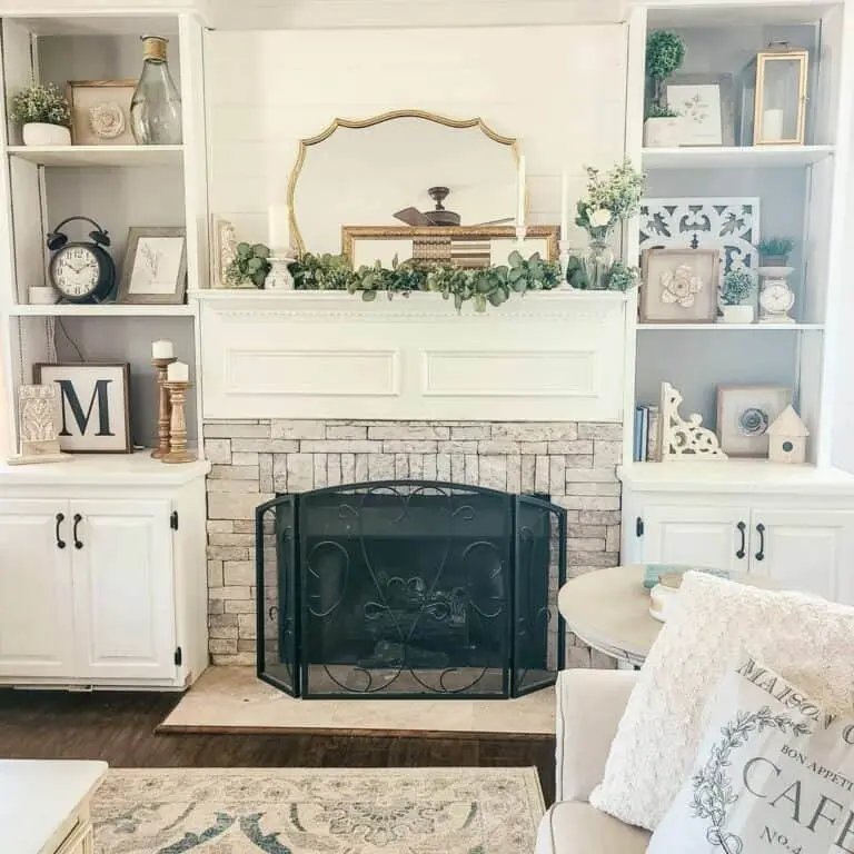 White Mantel with Gold Mirrors