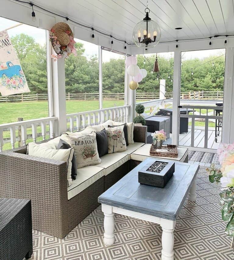 White Railing on Cozy Porch
