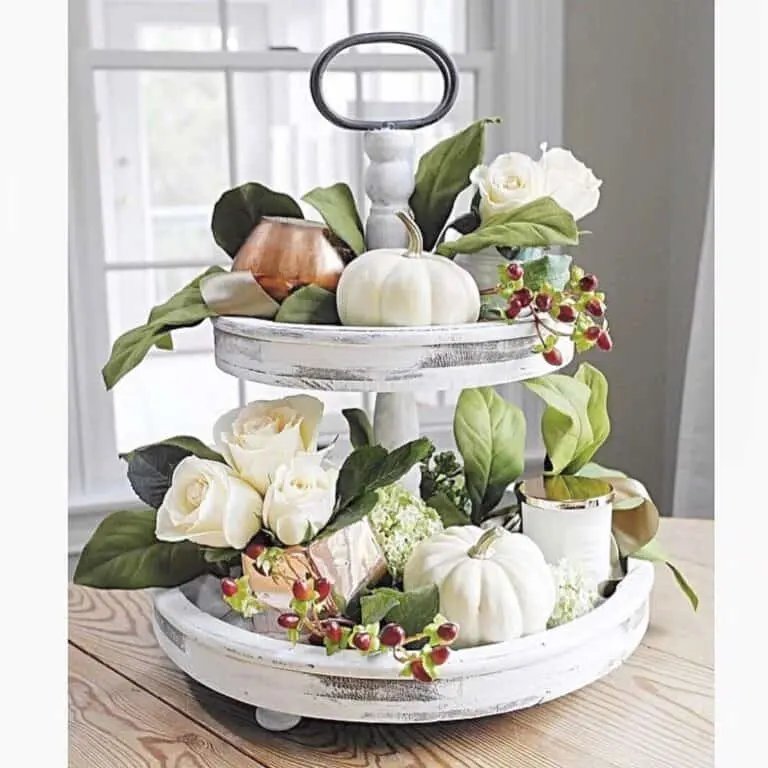 White Rose Tiered Tray Decor