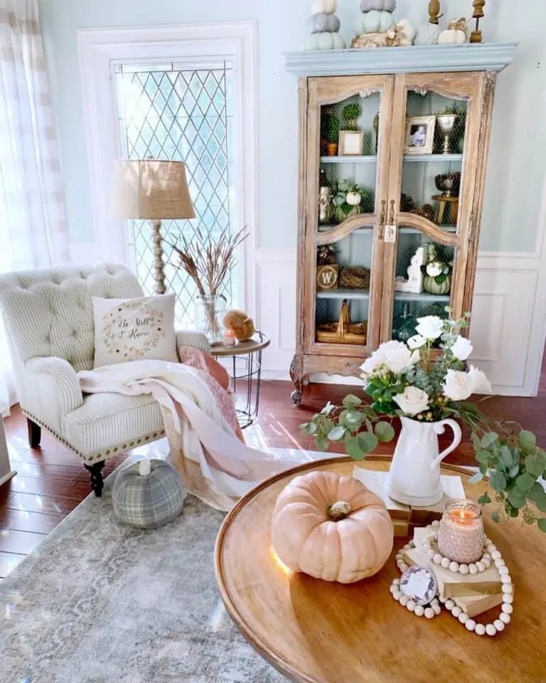 White Tufted Chair and Wood Table