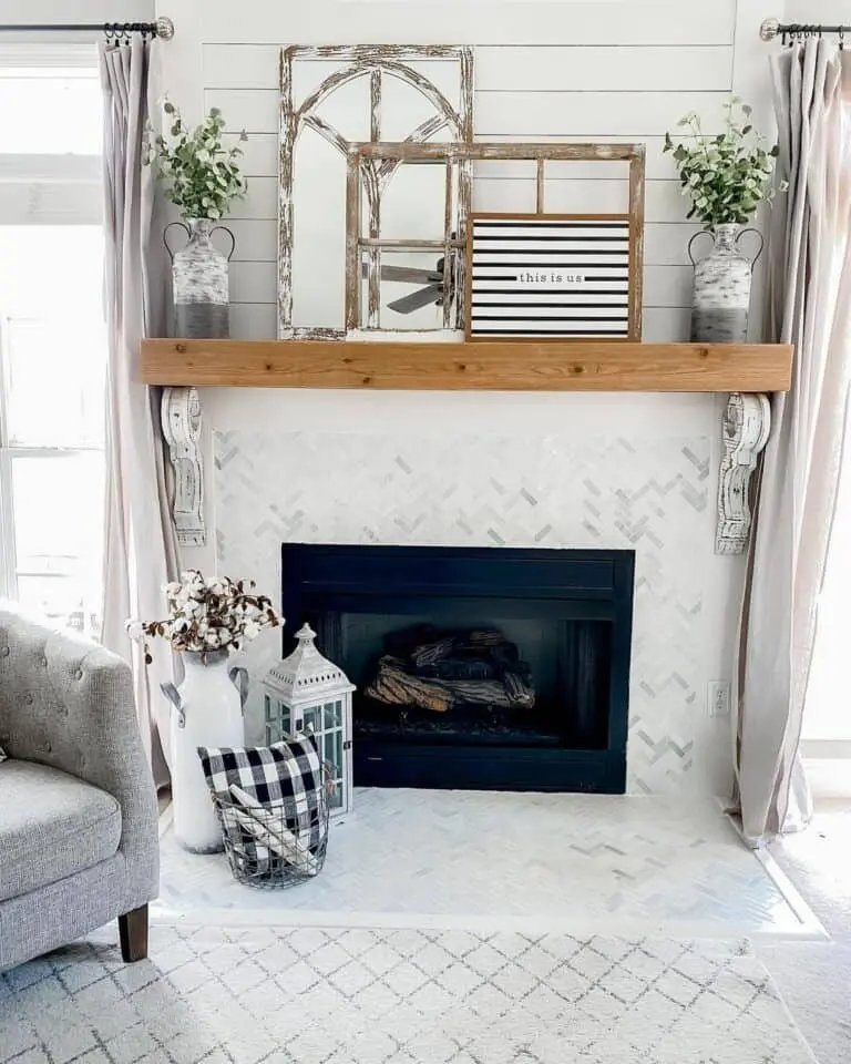 Wood Mantel with Decor