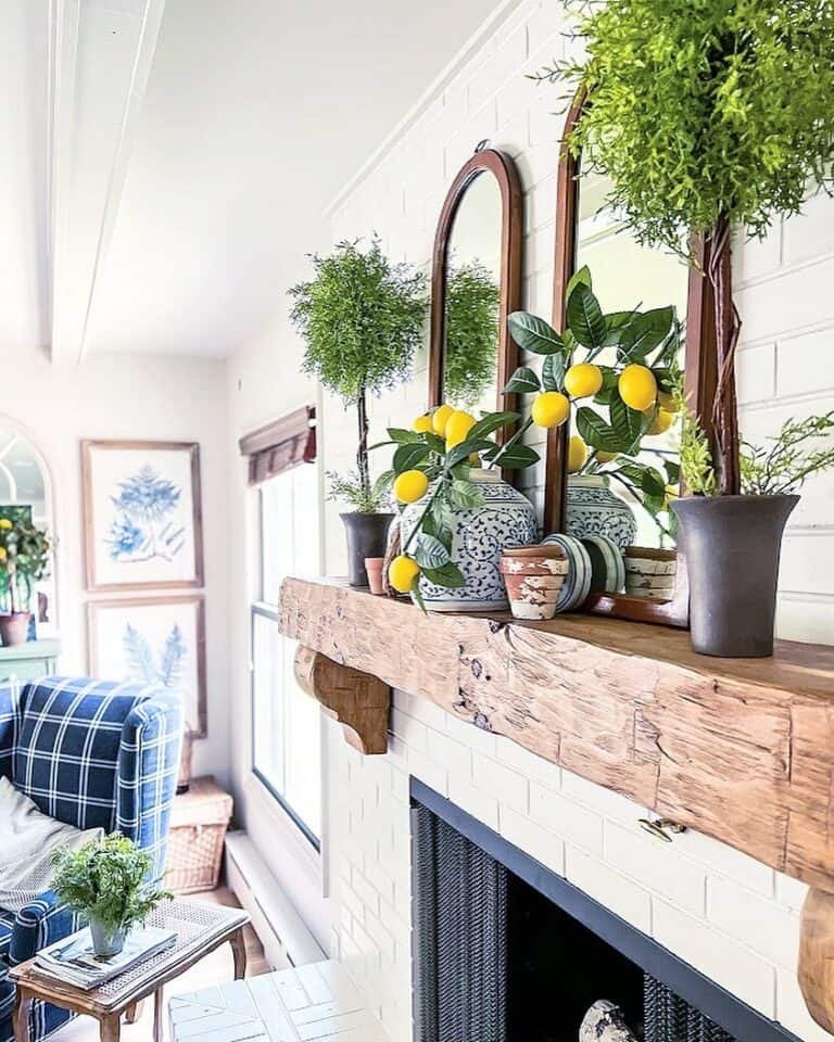 Wood Mantel with Summer Decor