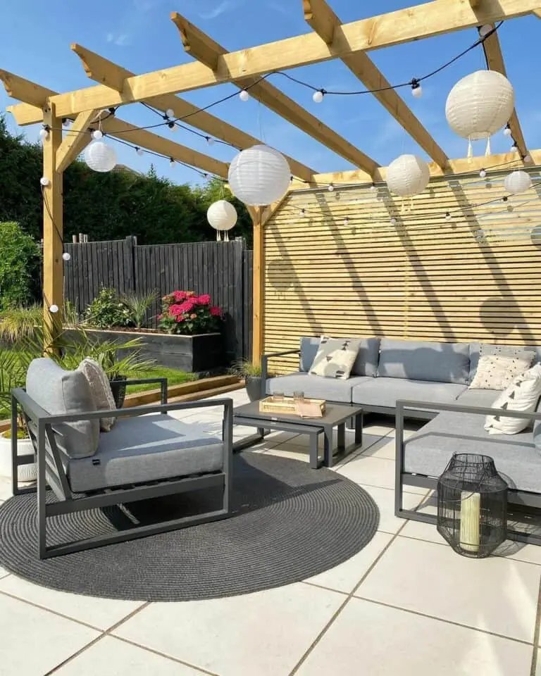 Wood Pergola with Privacy Wall