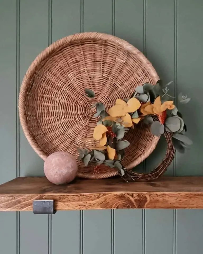 Wood Shelf with Grapevine Wreath