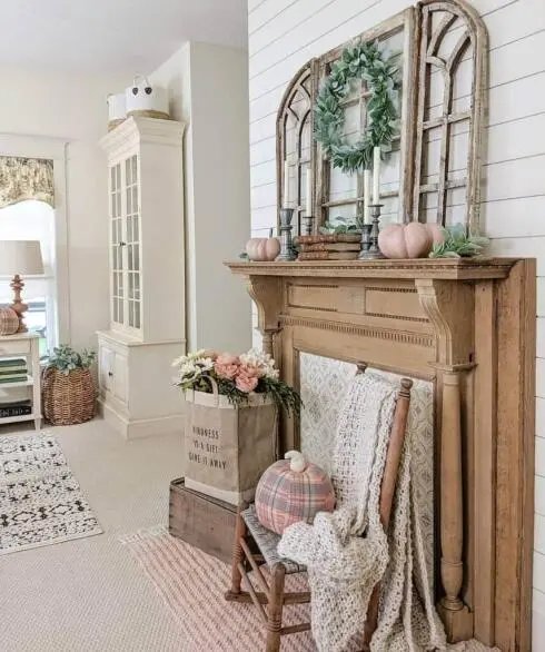 Wooden Mantel Fall Decor