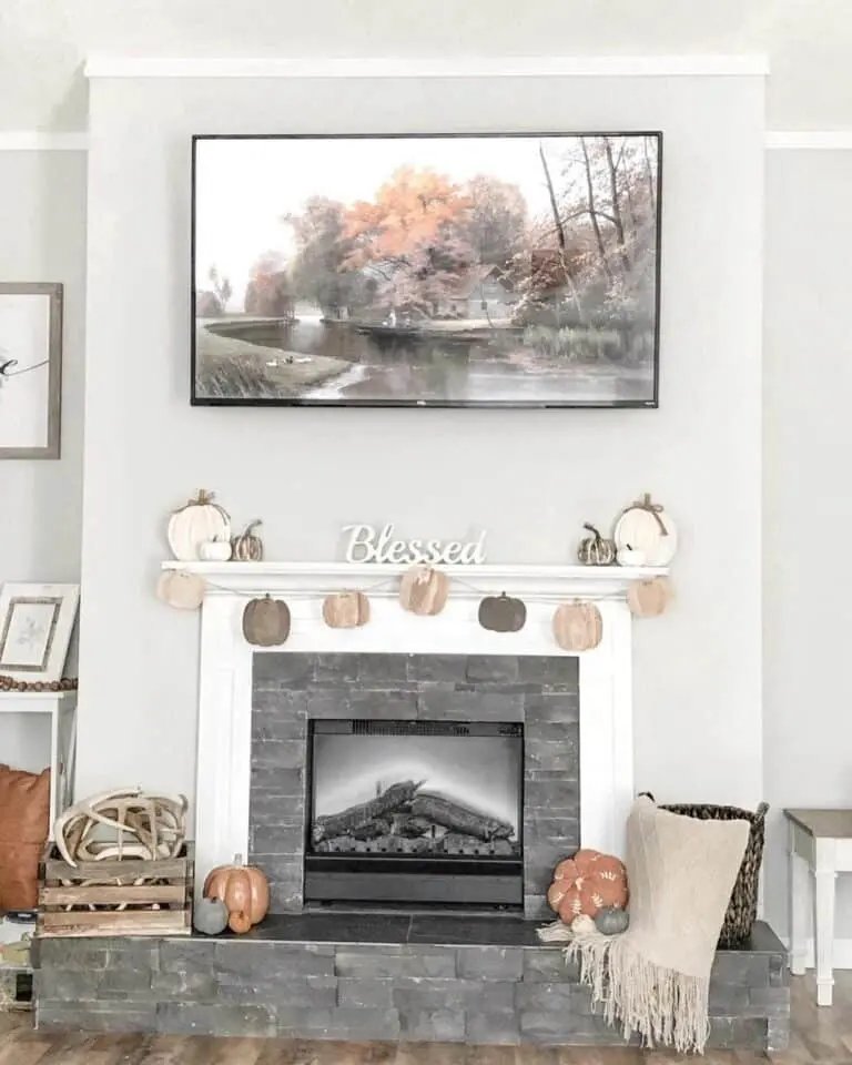 Wooden Pumpkin Fireplace Decor