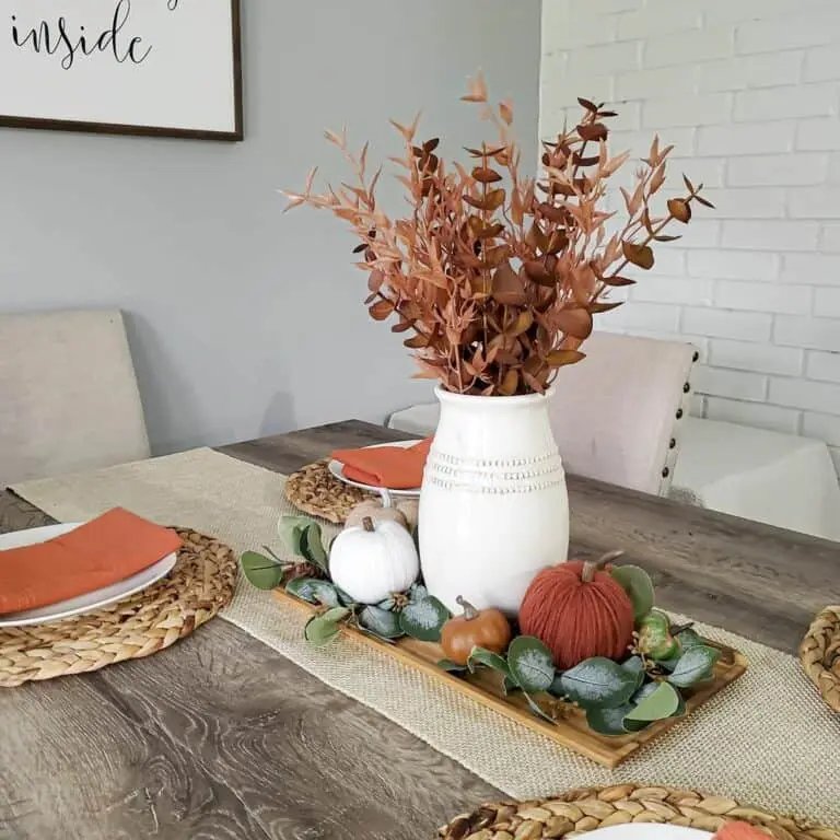 Wooden Table with Fall Centerpiece