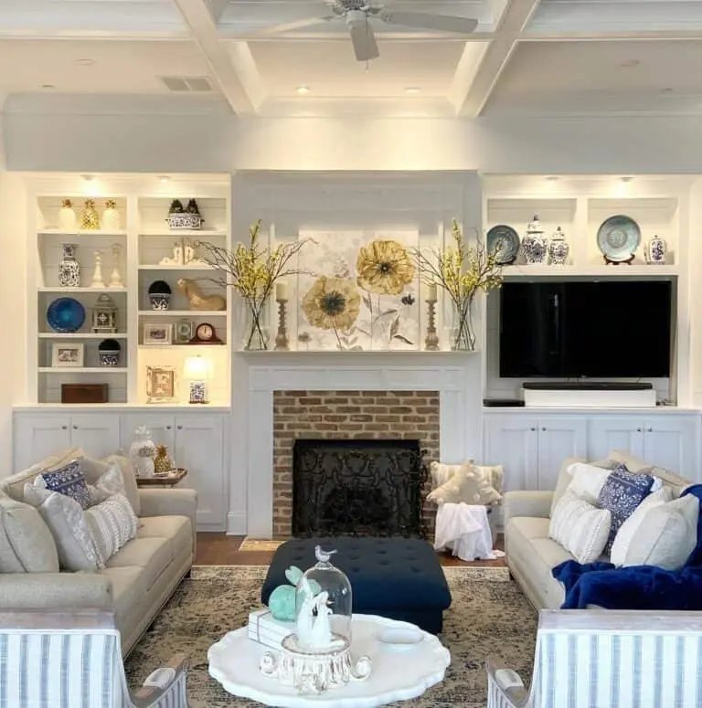 Yellow Floral Fireplace Styling