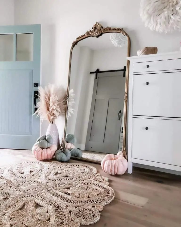 Ornate Entryway Mirror, Pink-Blue Pumpkins