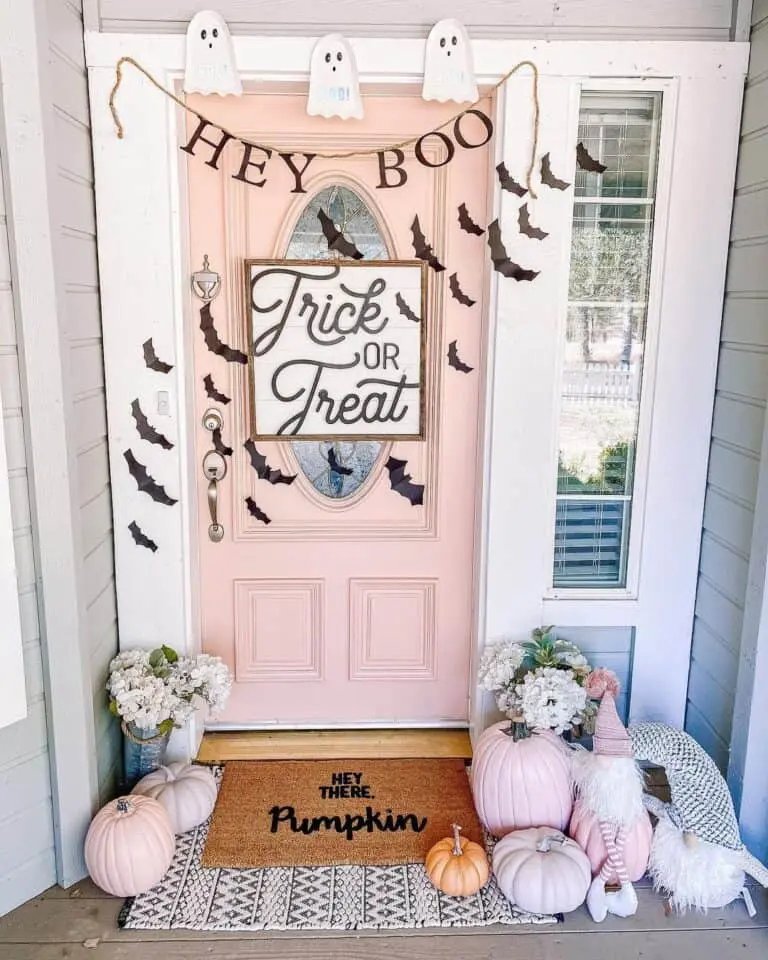 Pink Front Door Halloween Decor
