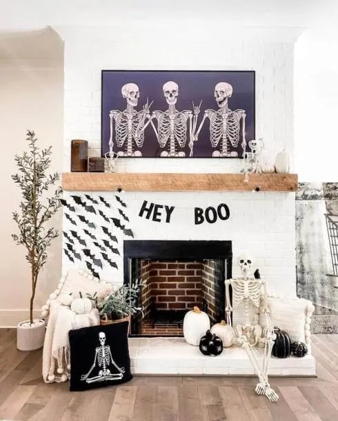 Skeleton and Pumpkin Fireplace