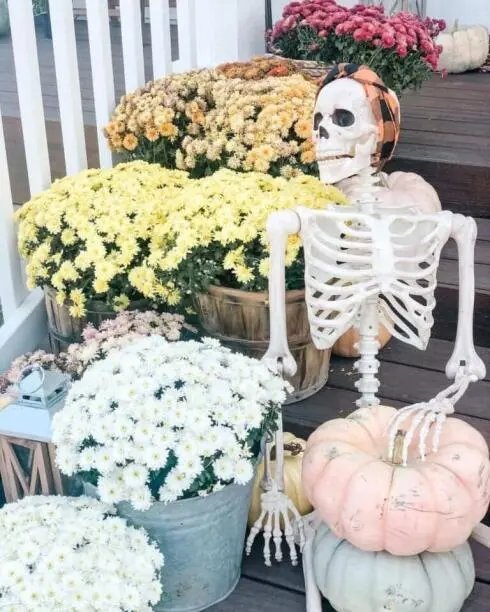 Skeleton with Fall Flowers