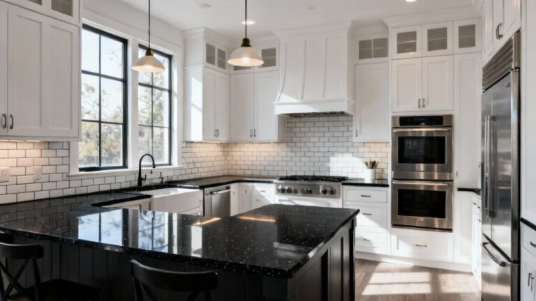 29 White Kitchen Cabinets with Black Countertops Ideas
