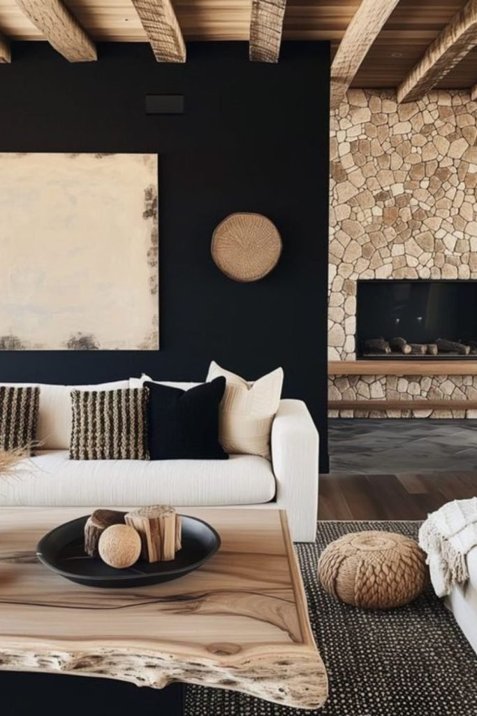 Beige Walls Black Sofa