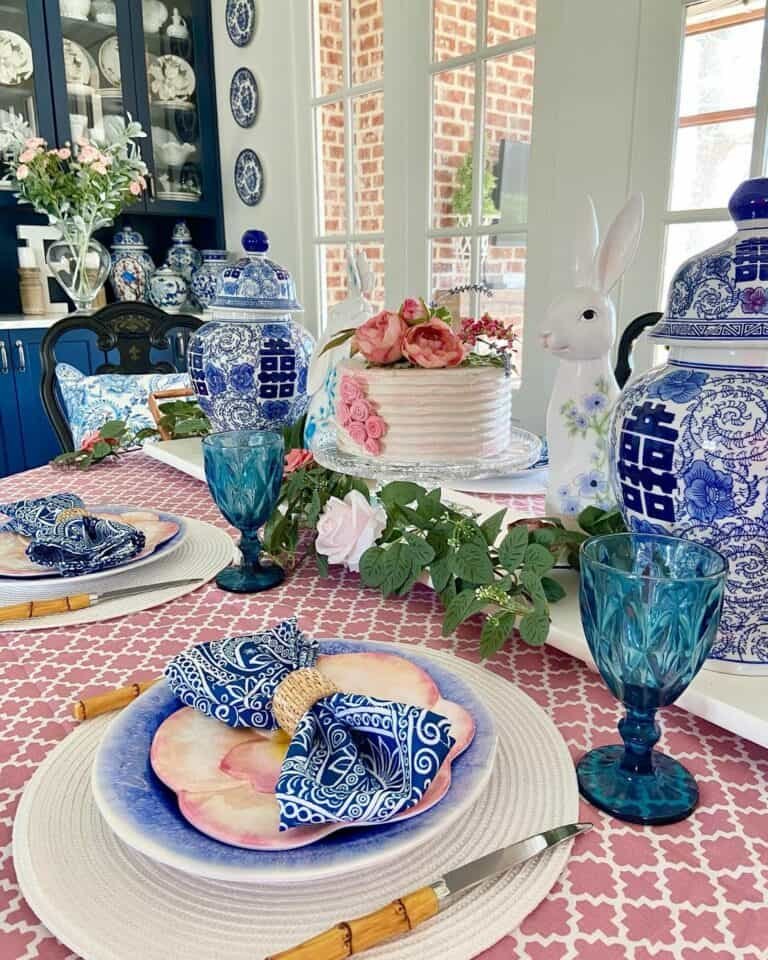Blue Ceramic Easter Table