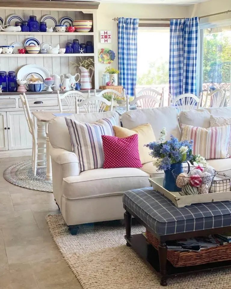 Blue Checkered Ottoman