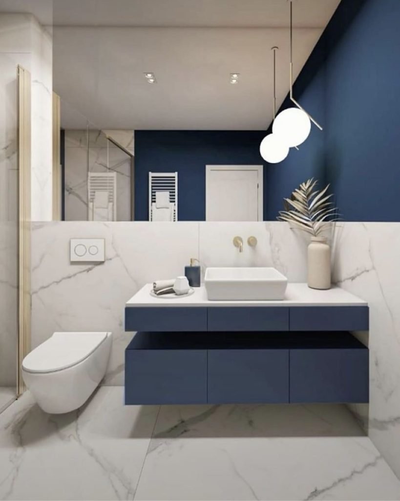 Navy Minimalist Bathrooms