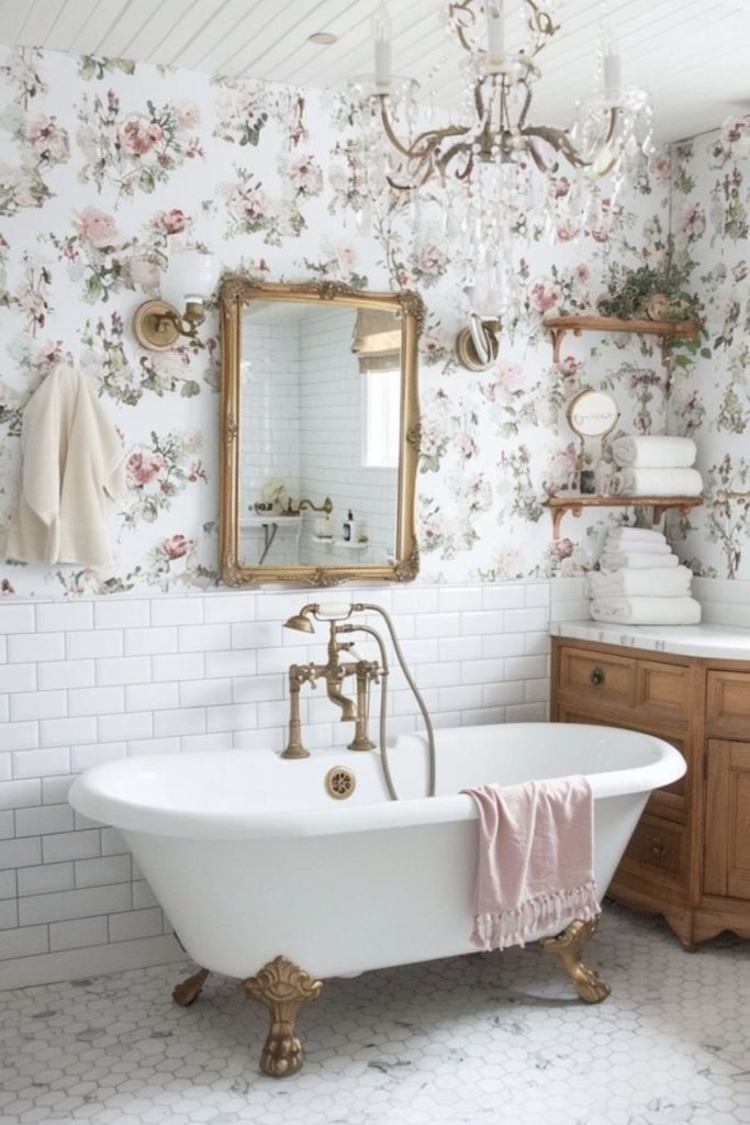 Rose Wallpaper Bathroom
