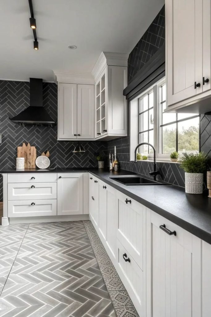 White Cabinets Black Stone