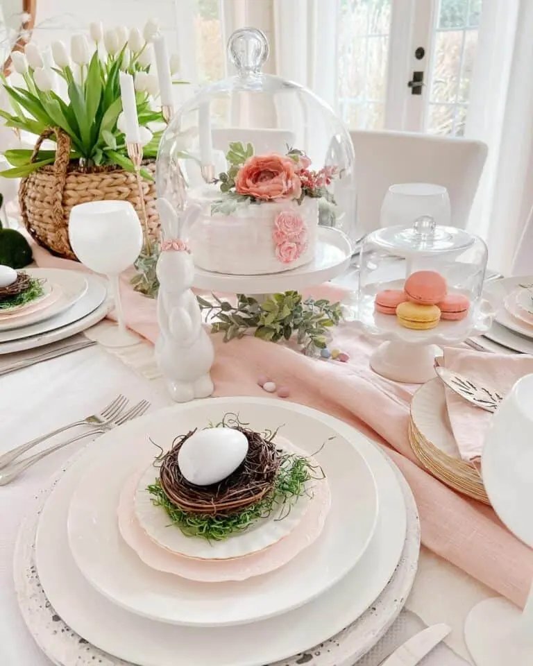 White Pink Table Setting