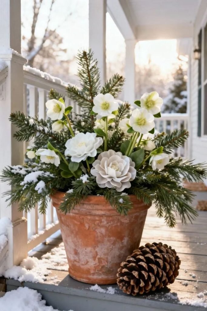 White Poinsettia Planter