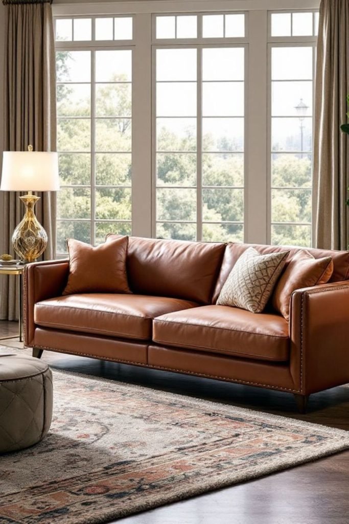 Window-Lit Brown Couch