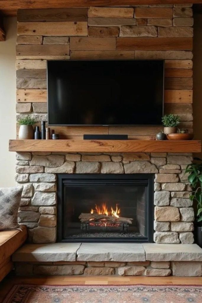 Wood Beam Fireplace
